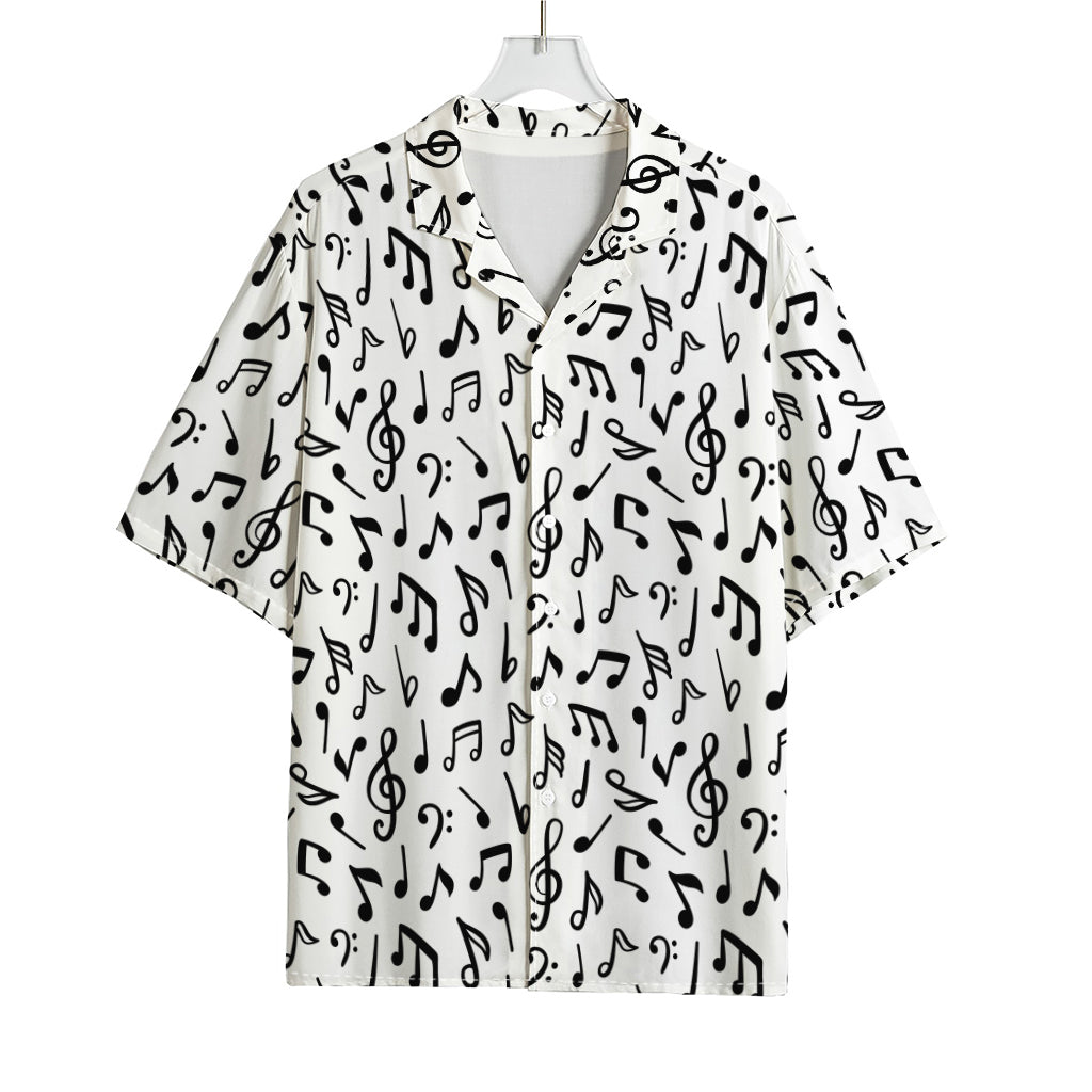 White And Black Music Note Pattern Print Rayon Hawaiian Shirt