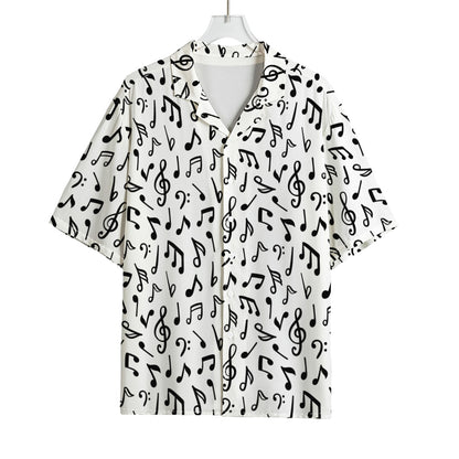 White And Black Music Note Pattern Print Rayon Hawaiian Shirt