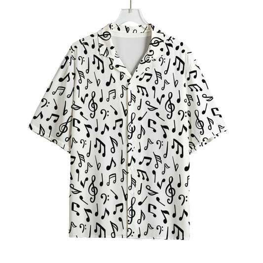 White And Black Music Note Pattern Print Rayon Hawaiian Shirt