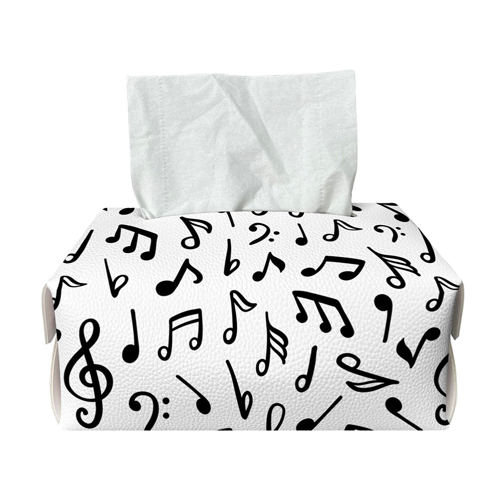 White And Black Music Note Pattern Print Rectangle Tissue Box Cover