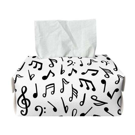 White And Black Music Note Pattern Print Rectangle Tissue Box Cover