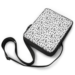 White And Black Music Note Pattern Print Rectangular Crossbody Bag