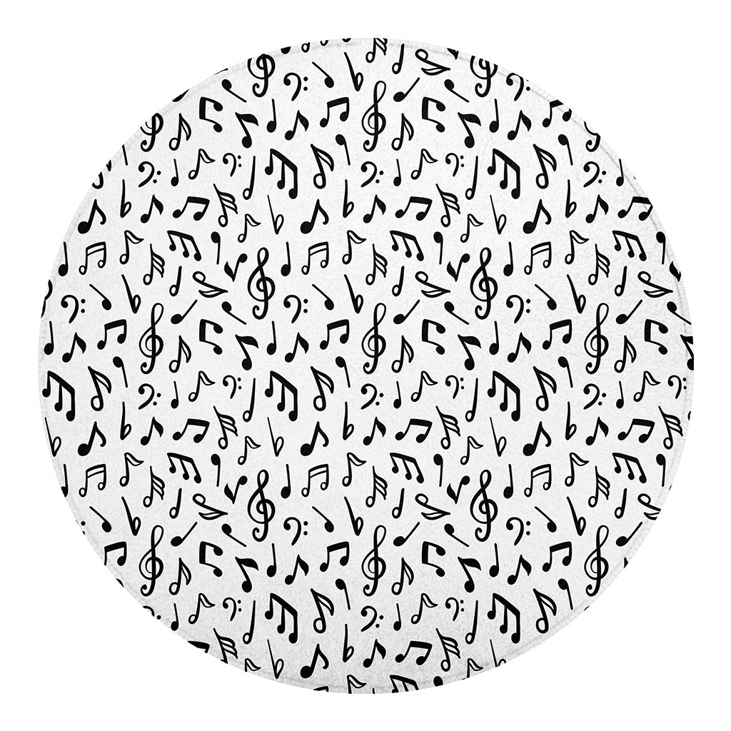 White And Black Music Note Pattern Print Round Blanket