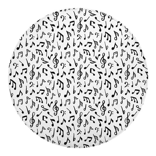 White And Black Music Note Pattern Print Round Blanket