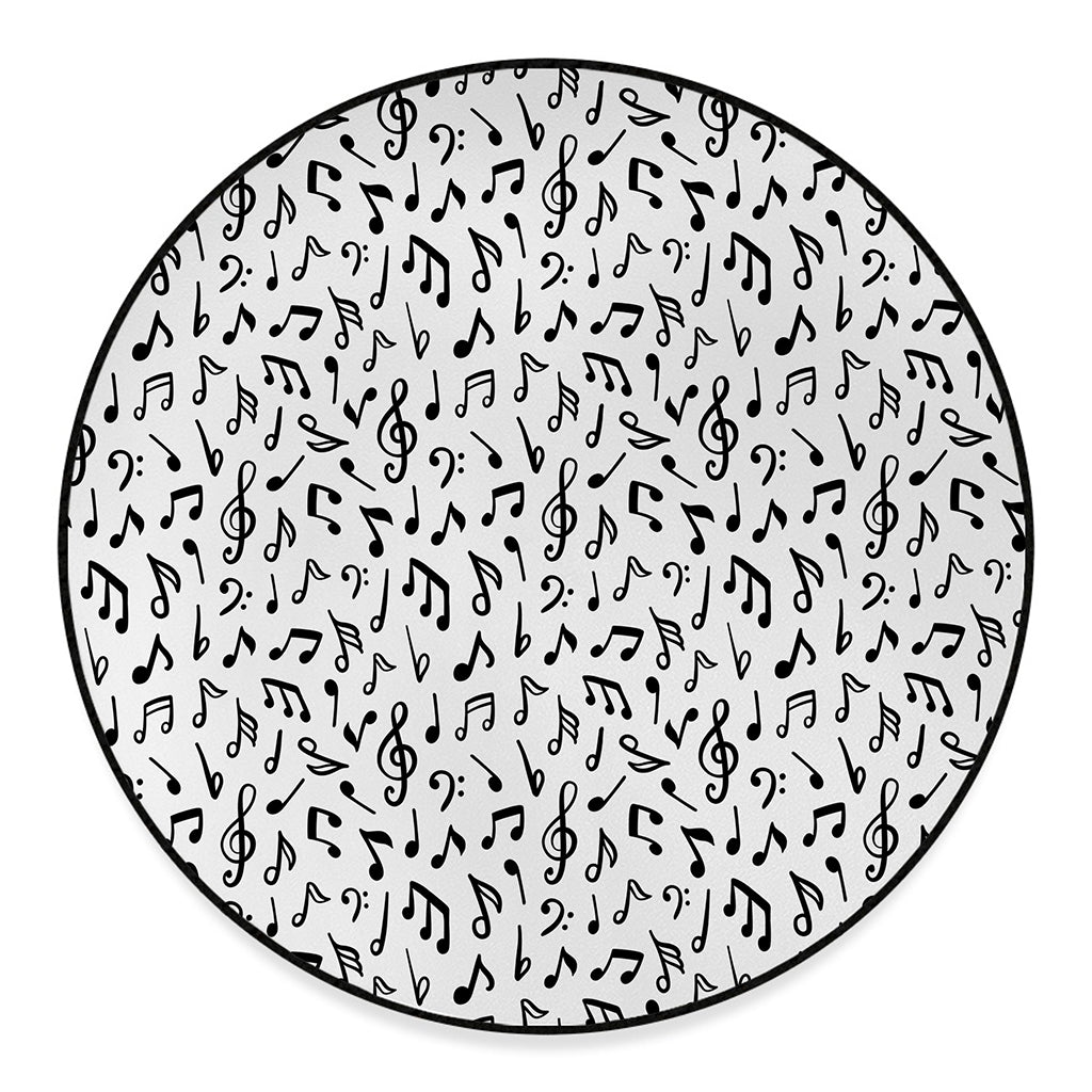 White And Black Music Note Pattern Print Round Floor Mat