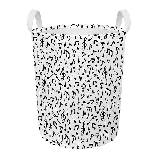 White And Black Music Note Pattern Print Round Laundry Basket