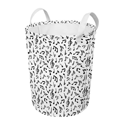 White And Black Music Note Pattern Print Round Laundry Basket