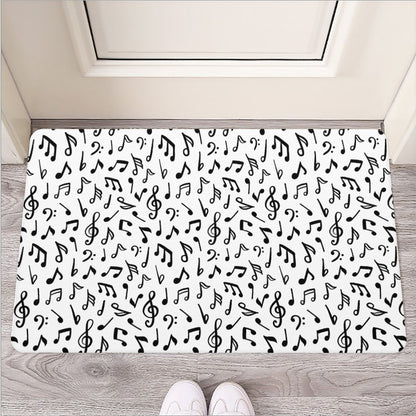 White And Black Music Note Pattern Print Rubber Doormat