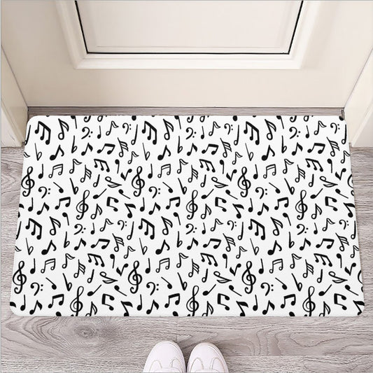 White And Black Music Note Pattern Print Rubber Doormat