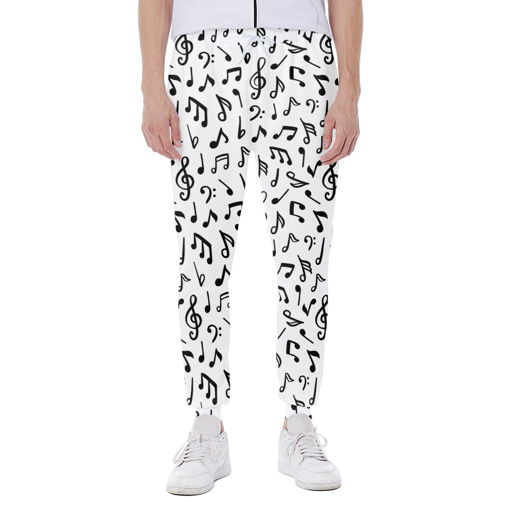 White And Black Music Note Pattern Print Scuba Joggers
