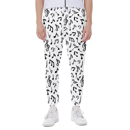 White And Black Music Note Pattern Print Scuba Joggers