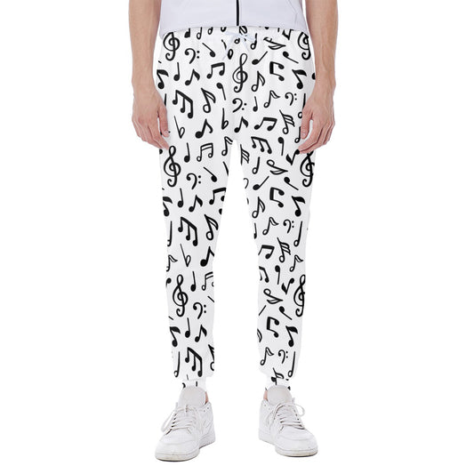 White And Black Music Note Pattern Print Scuba Joggers