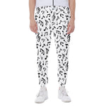 White And Black Music Note Pattern Print Scuba Joggers