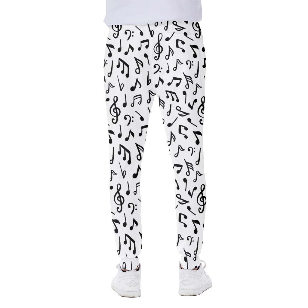 White And Black Music Note Pattern Print Scuba Joggers