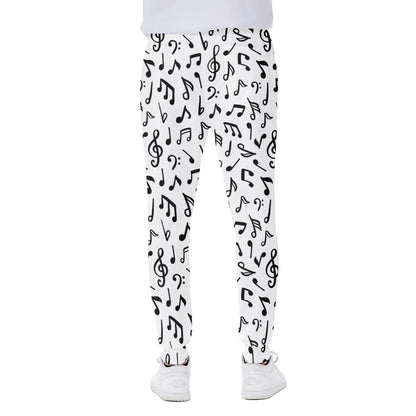 White And Black Music Note Pattern Print Scuba Joggers