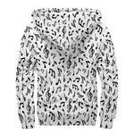 White And Black Music Note Pattern Print Sherpa Lined Zip Up Hoodie