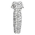 White And Black Music Note Pattern Print Short Sleeve Long Nightdress