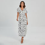 White And Black Music Note Pattern Print Short Sleeve Maxi Dress