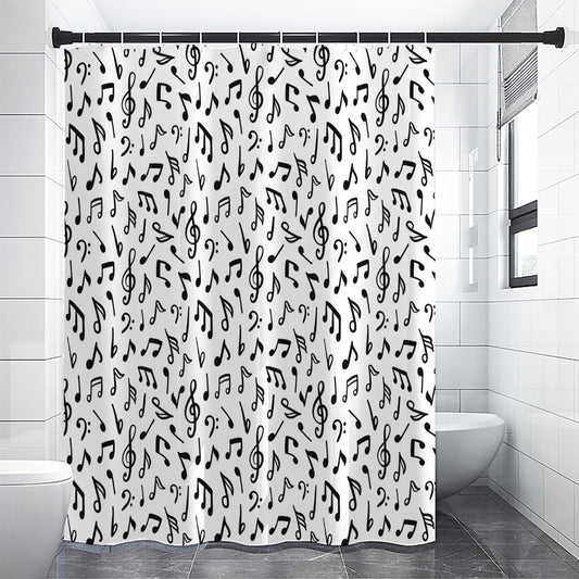 White And Black Music Note Pattern Print Shower Curtain