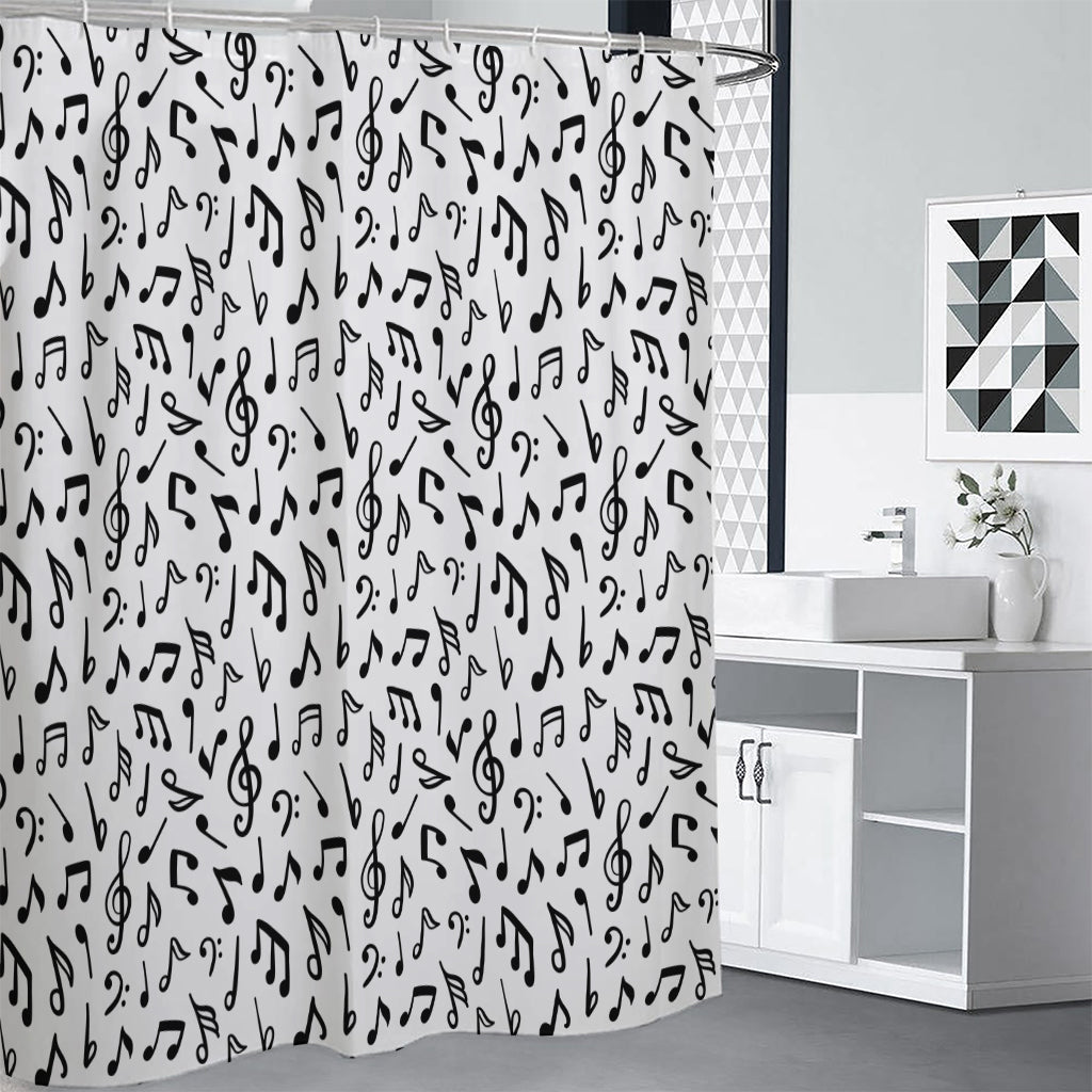 White And Black Music Note Pattern Print Shower Curtain