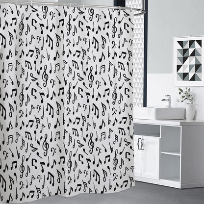 White And Black Music Note Pattern Print Shower Curtain