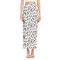White And Black Music Note Pattern Print Side Slit Maxi Skirt