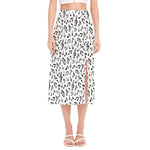 White And Black Music Note Pattern Print Side Slit Midi Skirt