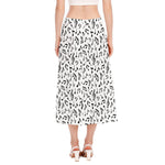 White And Black Music Note Pattern Print Side Slit Midi Skirt