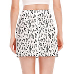 White And Black Music Note Pattern Print Side Slit Mini Skirt