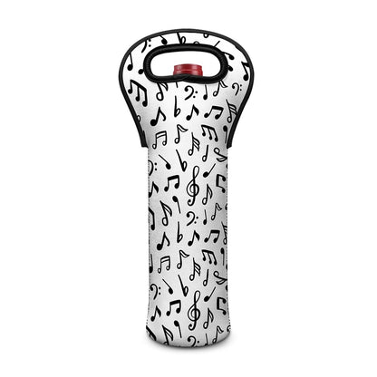 White And Black Music Note Pattern Print Single Neoprene Wine Tote