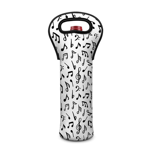 White And Black Music Note Pattern Print Single Neoprene Wine Tote