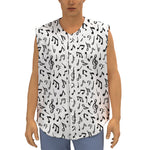 White And Black Music Note Pattern Print Sleeveless Baseball Jersey