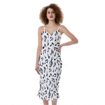 White And Black Music Note Pattern Print Slim Fit Midi Cami Dress