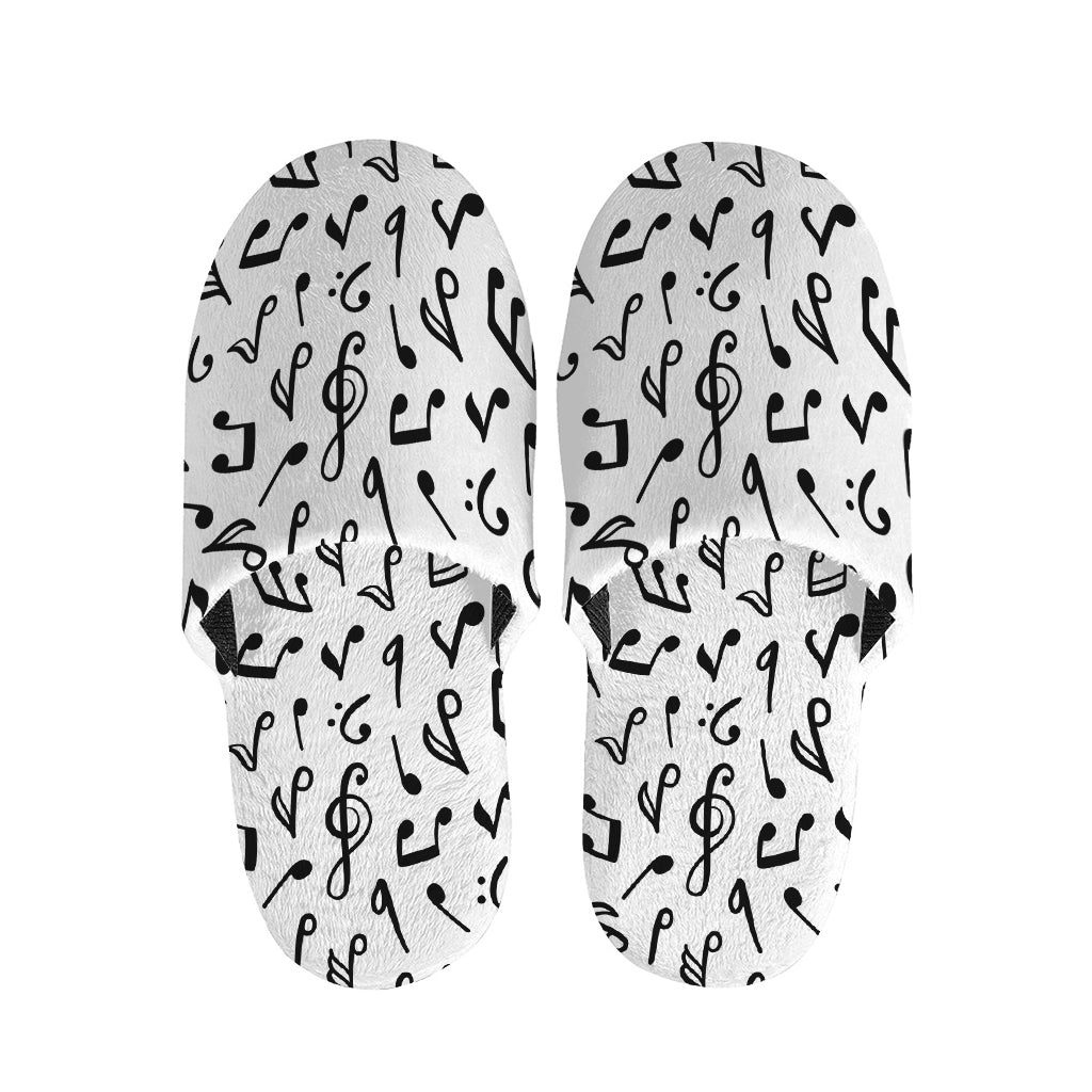 White And Black Music Note Pattern Print Slippers