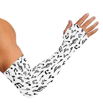 White And Black Music Note Pattern Print Sun Protection Arm Sleeves