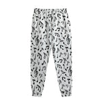 White And Black Music Note Pattern Print Sweatpants