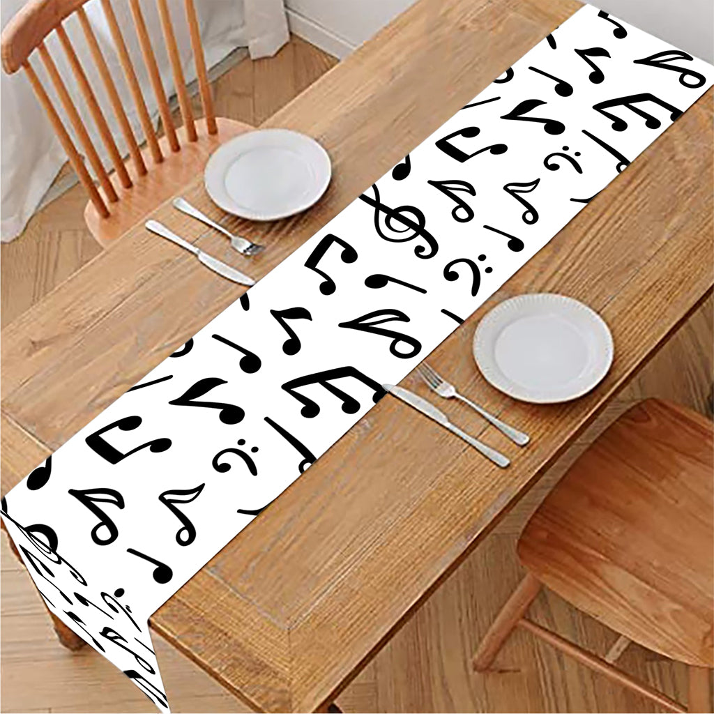 White And Black Music Note Pattern Print Table Runner
