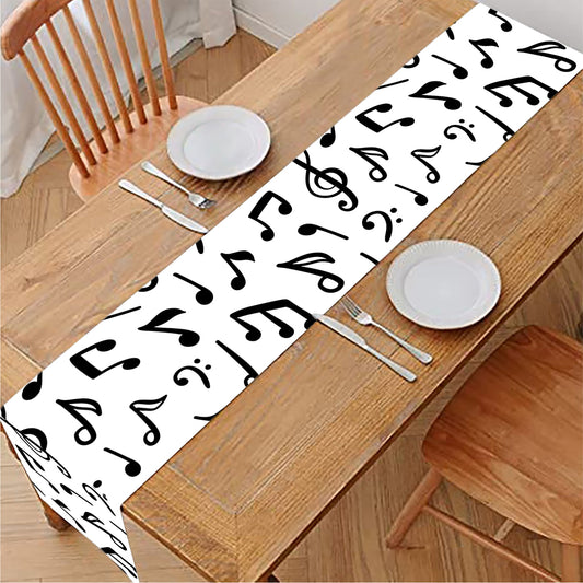 White And Black Music Note Pattern Print Table Runner