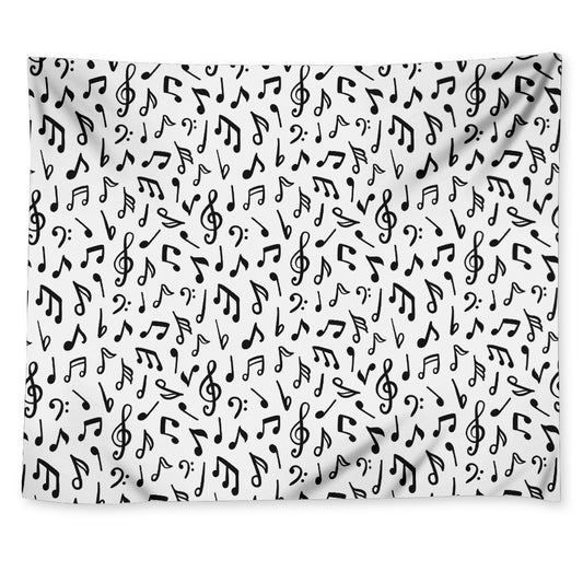 White And Black Music Note Pattern Print Tapestry