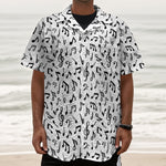 White And Black Music Note Pattern Print Textured Short Sleeve Shirt