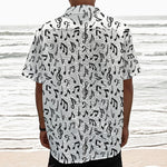 White And Black Music Note Pattern Print Textured Short Sleeve Shirt