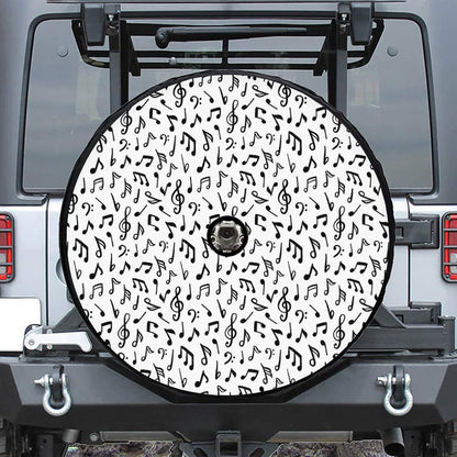White And Black Music Note Pattern Print Tire Cover With Camera Hole