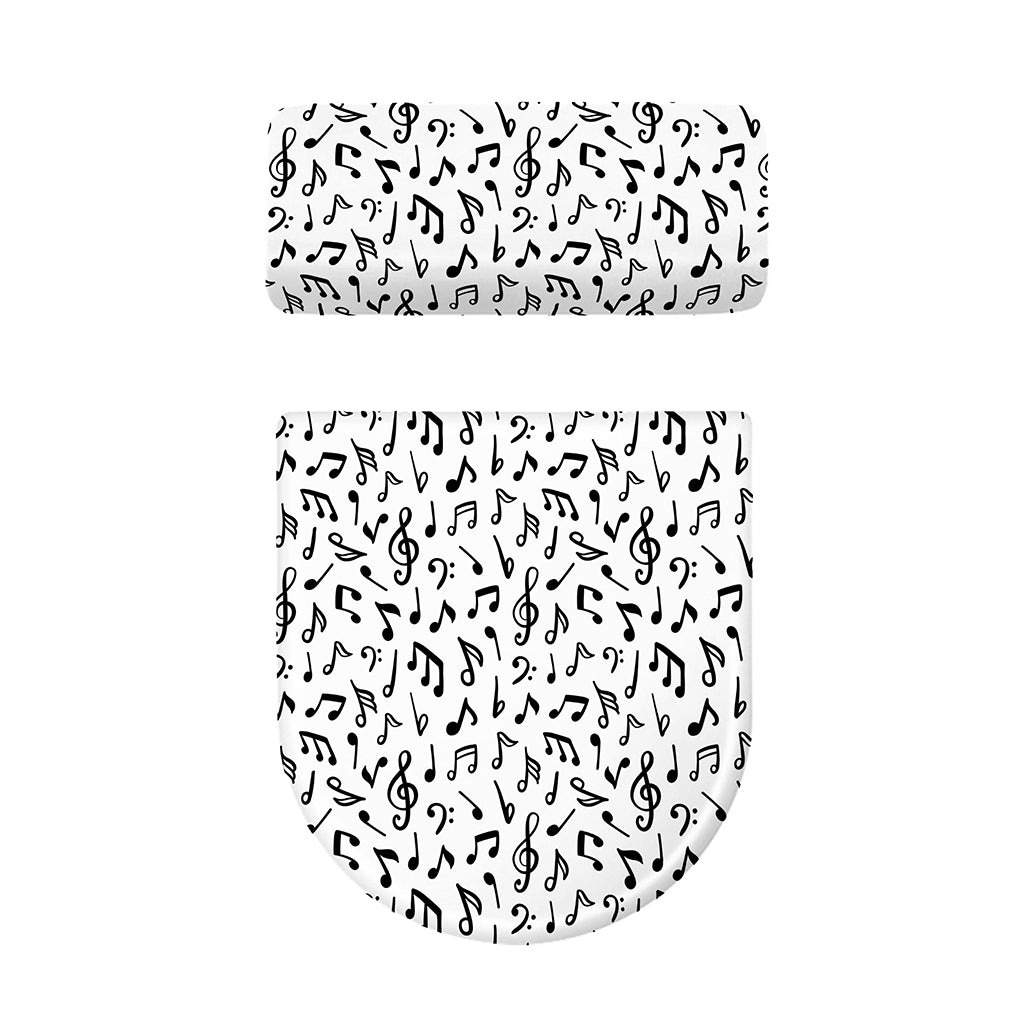 White And Black Music Note Pattern Print Toilet Lid And Tank Cover Set