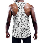 White And Black Music Note Pattern Print Training Tank Top