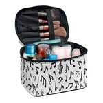 White And Black Music Note Pattern Print Travel Makeup Bag