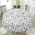 White And Black Music Note Pattern Print Waterproof Round Tablecloth