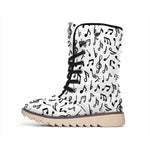 White And Black Music Note Pattern Print Winter Boots