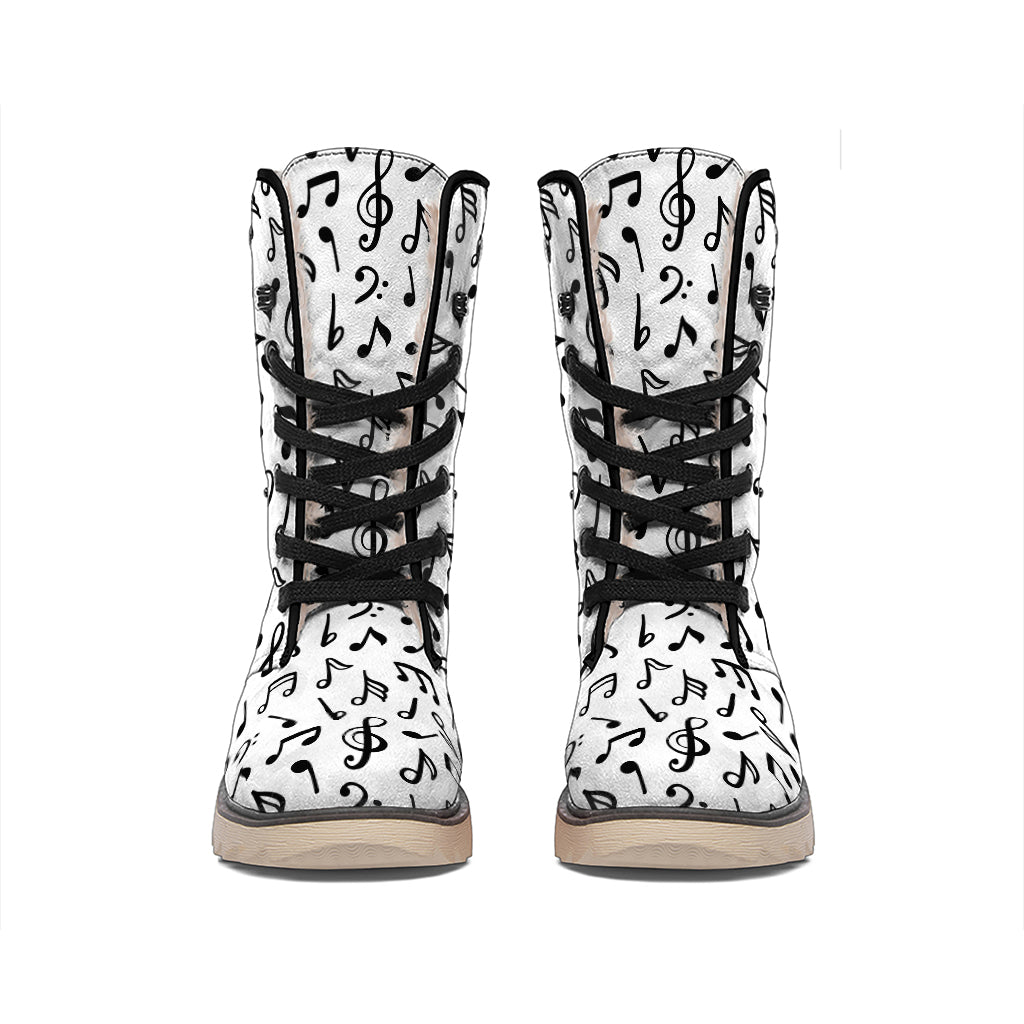 White And Black Music Note Pattern Print Winter Boots