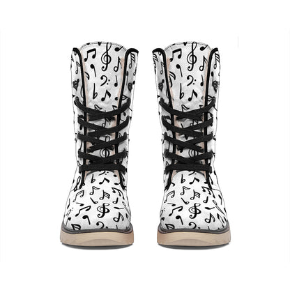 White And Black Music Note Pattern Print Winter Boots