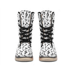White And Black Music Note Pattern Print Winter Boots